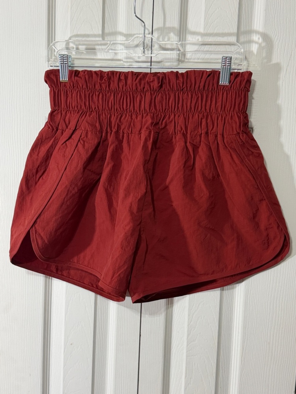 Zenana Outfitters Smocked-Waist Rust Red Athletic Shorts